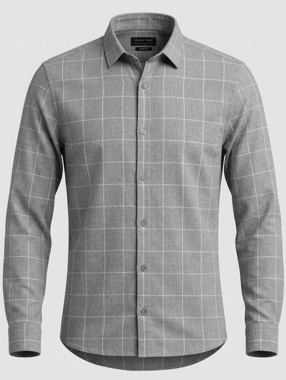 Zara Men's Slim Fit Grey And White Plaid Button Down Casual Everyday Shirt Sz S